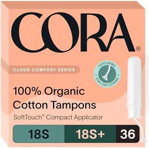 Cora Organic Applicator Tampon Multipack | 18 Super & 18 Super Plus Absorbency | 100% Organic Cotton, Unscented, BPA-Free Compact Applicator | Leak Protection | Packaging May Vary | 36 Total