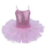 FEESHOW Girls Sequined Camisole Ballet Dress Leotard Chiffon Skirt Sparkly Fairy Dance wear Costumes, Pink Tutu, 4-5