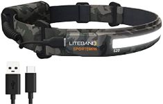 Liteband Sportsman CAMO 520 by OPTIMAL VENTURES Wide-Beam LED Headlamp, 210° Illumination, 520 Lumens, Lightweight, Rechargeable, USB-C, Green LED Mode, Camping, Running, Hiking, Fits Hard Hats, Camo