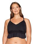 Kenneth Cole Reaction Women's Ruffled V-Front Crop Top Swimsuit Bikini, Black, XX-Large Plus