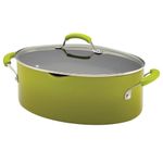 Rachael Ray Porcelain Enamel II Nonstick 8-Quart Covered Oval Pasta Pot with Pour Spout, Green Gradient