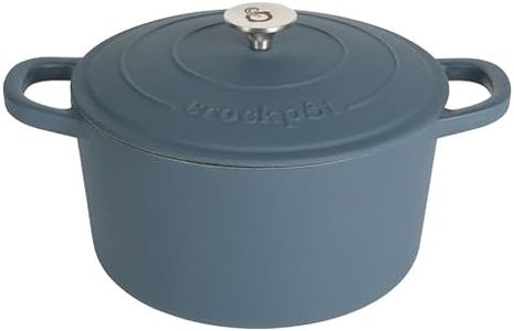 Crock Pot Artisan 5-Quart Round European Enameled Cast Iron Dutch Oven Pot W/Lid - Matte Navy Blue