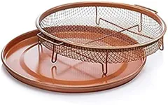 Gotham Steel 2 Piece Set Round Copper Air Fry Crisper Tray, Pizza & Baking Pan, Durable Non-Stick, ScratchProof, Dishwasher Safe, PTHE PFOA PFOS free