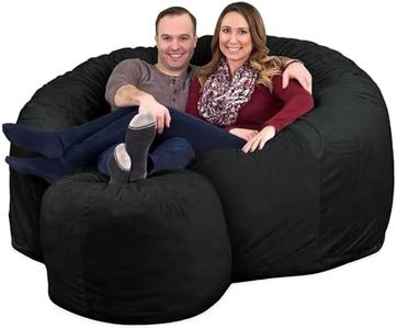 ULTIMATE SACK 6000 6-Foot Bean Bag Chair with Footstool, Black Suede Cover – Oversized Foam Lounger, Floor Seat, Small Sofa, or Couch Bed for Living Area, Gaming Room, or Reading Lounge