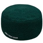 GLAXYFUR Unstuffed Ottoman Pouf Cover,Sherpa Fleece Faux Fur Foot Stool, 20x12 Inches Storage Solution, Floor Bean Bag (No Filler),Foot Rest for Living Room, Bedroom, Cover ONLY Green