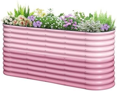 KING BIRD Raised Garden Bed 2.85 ft Tall 9 in 1 Galvanized Planter Garden Box Outdoor for Gardening, Deep Root Vegetables, Flowers 78.7X23.6X34.2 in, Pink