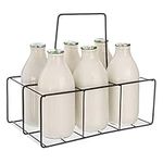 FiNeWaY Nostalgia Milk Bottle Holder Wire Tidy Crate Rack Carry Carrier Doorstep Store Drink Kitchen Storage Organiser Caddy With Integrated Handle (6 Bottle Rack)