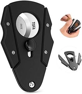 TISFA Cigar Cutter Stainless Steel Double Cut Blade with Safety Lock Cigar Guillotine, Sharp Cigar Clipper Scissors with Leather Case (Black)