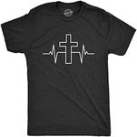 Mens Cross Heart Beat T Shirt Funny Cool Pulse Monitor Religious Tee For Guys (Heather Black) - XXL