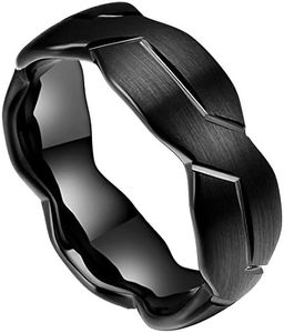 DOUX 8mm Mens Black/Silver Tungsten Carbide Ring Brushed Infinity Knot Pattern Wedding Band Comfort Fit High Polished (Black, 6)