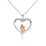 Ever Faith Best Friend Cat Necklace for Woman, 925 Sterling Silver White CZ Dainty Heart Cat Pendant Necklace for Cat Lover Girls