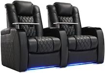 Weilianda Home Theater Seating Top Grain Nappa Leather Recliner Chair Dual Power Movie Gaming Sofa Electric Headrest with Tray Table Type-C USB Charge Cup Holders (Row of 2, Black)