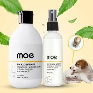 Moe Tick Defence Shampoo 300ml, Anti-Tick Spray for Dogs & Cats 100ml | Dog tick and flea Remover | Dog Shampoo for Ticks and Dog tick flea Spray | for Cats & Dogs | Repel Ticks