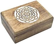 STORE INDYA Wooden Handmade Decorative Mandala Carving Wooden Jewelry Box with Whitewash finish Treasure Box Jewelry Organizer Keepsake Box Treasure Chest Trinket Holder Watch Box Gifts for her Girl