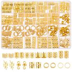 220 PCS Hair Jewellery for Braids, Gold Hair Cuffs Gold Hair Beads Gold Hair Rngs, Unisex Braid Accessories, Party Music Festival Halloween