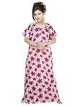 PNAEONG Women's Printed Cotton Nighty, Gown Maxi - Free Size White