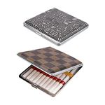 2 pcs Cigarette Case, Stylish Leather Surface Metal Box for 20 Cigarettes, Cigarette Box for Men and Women Ideal Gift for Smoker, 95mm Regular Size(Blac, Brown)