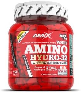 AMIX - Suplemento Alimenticio Amino Hydro 32 - Incrementa la Fuerza y Desarrolla la Capacidad Muscular - Suplemento con Aminoácidos Puros Hidrolizados - 550 Tabletas