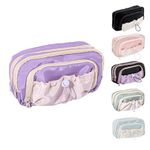 Yindella Pencil Pouch for Girls Large Capacity 5-Layer Woven Fabric Storage Pencil Case with Mesh Compartments and Adjustable Drawstring Pocket Stationery Items for School (Purple)