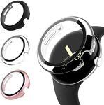 [3-Pack] Case for Google Pixel Watch 2/Pixel Watch Screen Protector with Tempered Glass, Hard PC All Around Coverage Protective Bumpers Cover for Google Pixel Watch 2023/2022(Black+Clear+RoseGold)