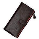 AprinCtempsD Women's Wallet Genuine Leather Ladies Clutch Colorful Purse Long Credit Card Organizer Large Capacity with Zipper (Coffee)