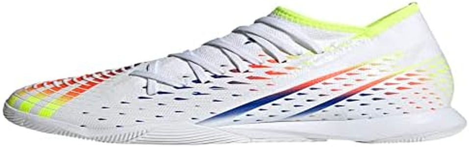 adidas Unisex-Adult Edge.3 Predator Indoor Soccer Shoe, White/Solar Yellow/Power Blue, 9.5 Women/9.5 Men