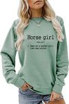 ESIKAH Horse Girl Sweatshirt Funny Equestrian Horseback Riding Graphic Shirts Women Crewneck Pullover Tops Horse Lover Gifts, Green, Small