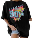 Lonya Women T-Shirt Womens Oversized 90s Printed Tops Round Neck Women Short Sleeve Ladies Blouse T-Shirt Casual Loose Summer Cotton Tee Tops Retro T-Shirts,Black-A,L