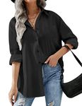 Hotouch Black Women Button Down Shirts Boyfriend Long Sleeve Oversized Collar Shirt Soft Office Blouses with Pockets XXL