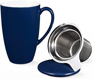 Tea Cup with Lid, 500ml 16oz Ceramic Tea Mug with Infuser, Tea Cup with Stainless Steel Filter, Tea Cup with Infuser, Tea Mugs with Infuser and Lid, Tea Gifts for Tea Lovers, Tea Infuser Mug Dark blue