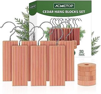 ACMETOP 30 Pack Cedar Hang Ups, 10 Rectangular Blocks + 10 Hooks + 20 Round Blocks