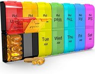 Extra Large Pill Organizer 2 Times a Day, Weekly XL AM PM Pill Case, 7 Day Pill Box Twice a Day, Oversized Daily Medicine Organizer for Vitamins, Big Pill Container, Medication Dispenser(Black&Rainbow)