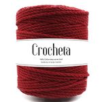 CROCHETA 3 Ply Twisted Macrame Cotton Cord Dori Roll Packaging Thread for Macrame DIY and Other Projects (3mm 100 Mtr., Blood Red)