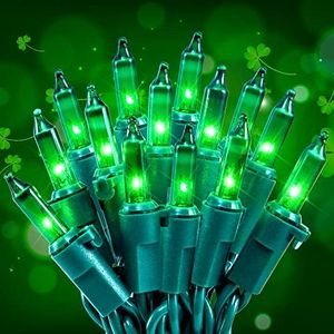 Hopolon Green St. Patrick's Day Mini Lights, 50 Count 2PACK Green Wire 13ft Incandescent Christmas String Lights Plug in for Outdoor Indoor Halloween Tree Holiday Lighting Decor (2pcs Green)