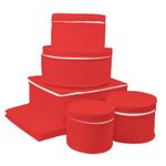 LAMINET 6 Piece Quilted Dinnerware Storage Starter Set - Includes 4 Plate Cases, 1 Cup Case & Platter Case - RED