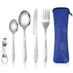 Vicloon 5PCS Camping Cutlery Set, Stainless Steel Flatware Camping Utensil Set with Portable Pouch Case, Outdoor Travel Picnic Office Lunch Cultery for Picnic School Knife Fork Spoon (Dark Blue)