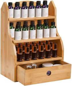 Dicunoy Essential Oils Storage Case, 46 Slots Nail Polish Shelf Display Rack with Drawer, Bamboo 3 Tiers Essential Oil Organizer Holds 10/15/20/30ml Bottles for Home, Cosmetic Shelf, Fairs, Shop