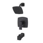 Pfister Deckard Matte Black Shower Faucet Set with Square Rain Shower Head/Rainfall Shower Head and Bathtub Faucet/Tub Spout, Single-Handle Tub & Shower Trim Kit, 3-Hole, Modern Bathroom Décor