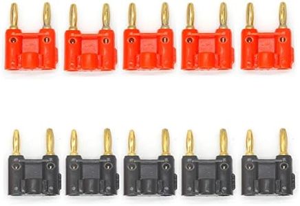 Eightnoo 10 Pack Gold Plated Dual Banana Plug Speaker Connectors Screw Type Dual Tip Banana Plug Clips for Speaker Wires Black+Red
