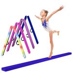 Balance Beam, 7FT Folding Gymnastic Beam with Carry Handle, Faux Suede Cover & Solid Wood Base, Anti-Slip Floor Beam for Kids Toddlers Beginners Competition Style (Blue)