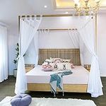 Linentalks Sheer Canopy Bed Curtains for King, Queen, Full and Twin Bed, 4 Corner Bed Canopies & Drapes, Four Poster Bed Canopy Curtains Beds, Sheer Curtains, White, All Bed Sizes