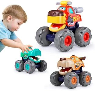 Toy Cars For 1 2 3 Year Old 3 Pack Monster truck Toy Push & Go Crocodile Friction Powered Bull Pull Back Leopard Car Big Wheel Animal Car Baby Toy Gift For 12 18 Month Boys Girls Toddlers