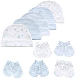 MAMIMAKA Baby Hat and Mittens Set Newborn Baby Hats Caps for Baby Boys Girls 0-6 Months 100% Cotton