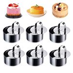 DDSHUN 6 Pieces Mousse Rings Cake Ring Stainless Steel Cooking Ring Set Non-Stick Round Food Rings Circle Cake Mold with Pusher Round Dessert for Crumpets Eggs Pastry Mousse Desserts