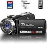 Video Camera Camcorder HD 4K 48MP with IR Night Vision, 18X Digital Zoom Webcam Recorder 3.0'' 270° Rotation Touchscreen Vlogging Camera for YouTube with Remote Control, 2 Batteries, and 32GB SD Card