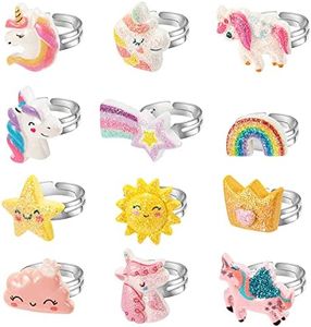HIFOT 12 Piezas Anillos para Niñas, Unicornio Ajustables Anillos Juego de Anillos de joyería, Princesa Joyas Regalos Fiesta de Cumpleaños Favores Dress up Accesorios