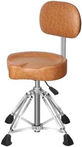 Augioth Four-Legged Hydraulic Drum Stool, Anti-Shake Rectangular Base + Memory Foam Cushion, Suitable for Double bass Drum Playing and Intense Performances-Brown Leather 1