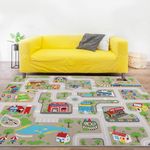 Capslpad Kids Play Rug for Playroom 6.6x5.0 ft Town City Road Map Car Mat Play Mat Educational Learning Carpet Area Rug for Boy Girl Toddler Bedroom Playroom, Tan