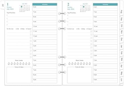 Yaridar 2023-2024 Planner Refills - One Page Per Day Daily ＆ Monthly Planner, July 2023-June 2024, Prioritized, To-Do List, Notes, Appointment Schedule, 6-Hole Punched, 5.8'' x 8.3''