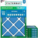 Filterbuy 14x20x1 Air Filter MERV 13 Optimal Defense (6-Pack), Pleated HVAC AC Furnace Air Filters Replacement (Actual Size: 13.50 x 19.50 x 0.75 Inches)